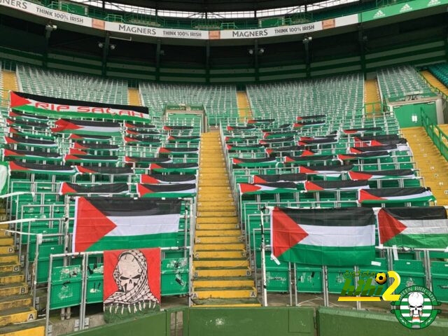 ملعب سيلتيك يتزين بأعلام فلسطين، تضامنًا ضد العدوان على غزة!